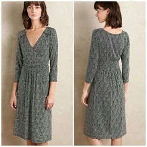 Women's XS Anthropologie Maeve Galina Faux Wrap Midi V-Neck Career Office Dress